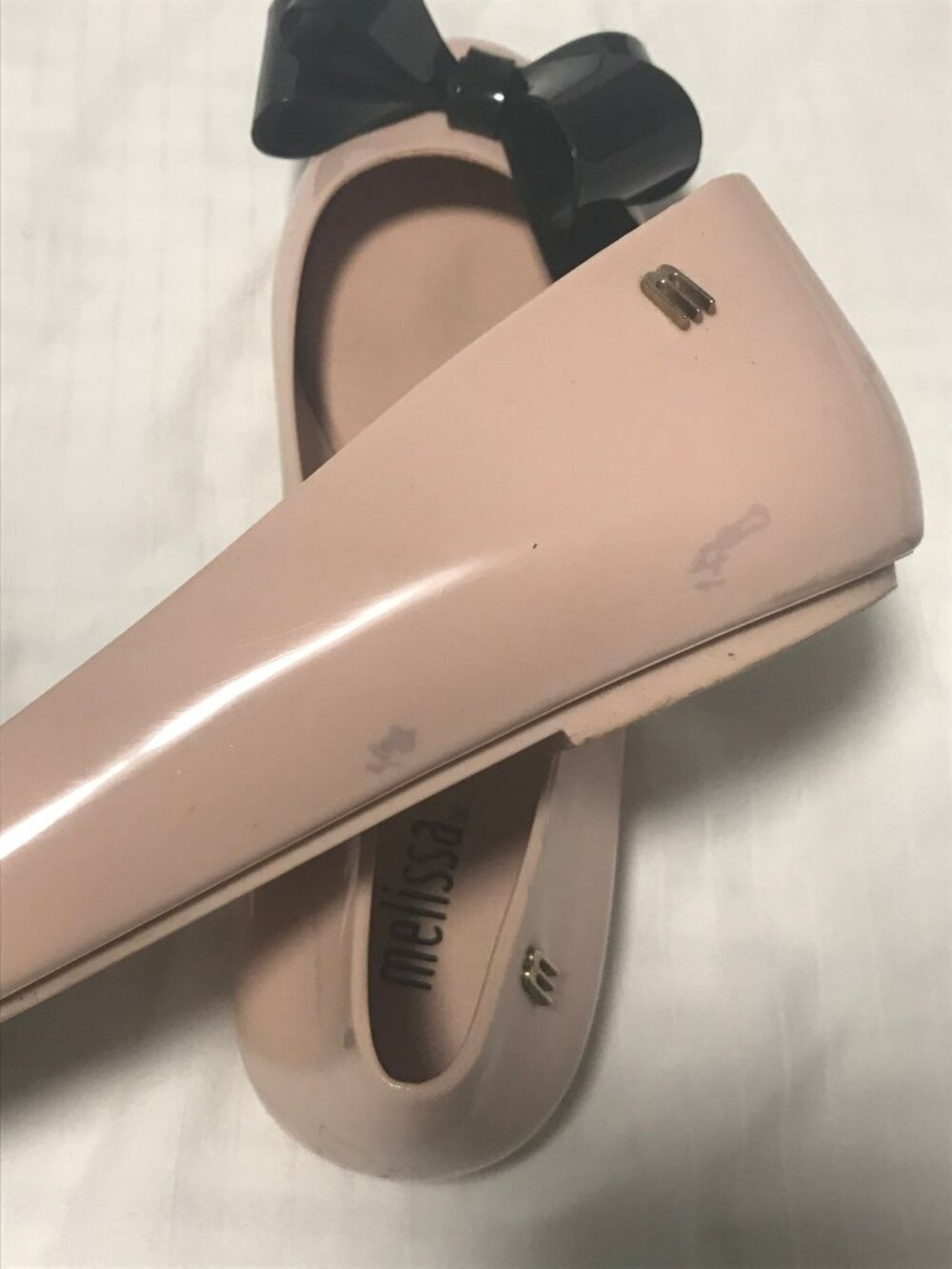Melissa Beige Nude Jelly Rubber Ballerina Flats with Black Bow 6 - Picture 4 of 7